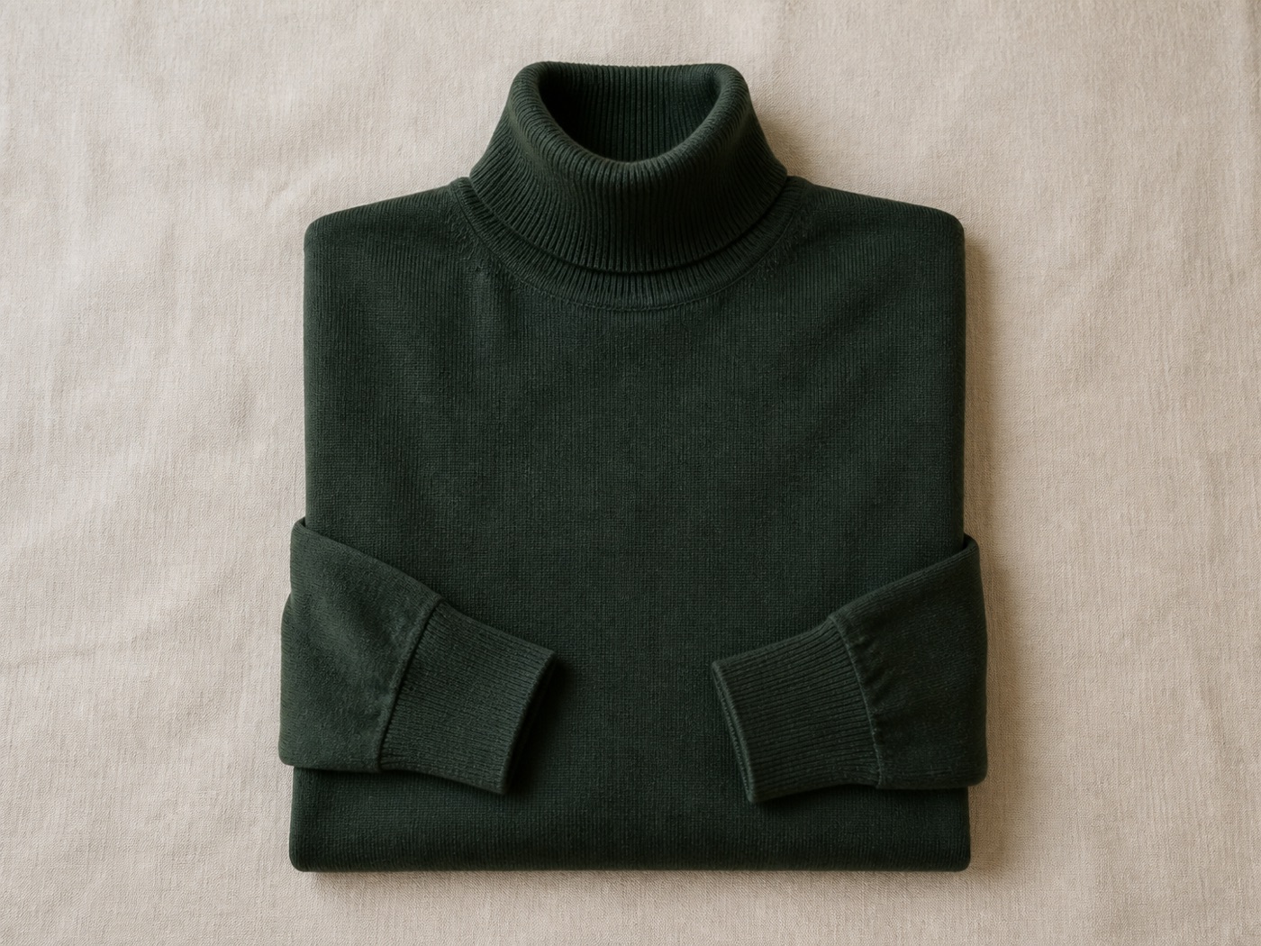 A forest green roll-neck laid flat